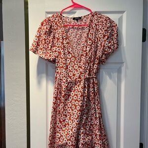 Madewell Orange and Black Puff Sleeve Mini Sundress